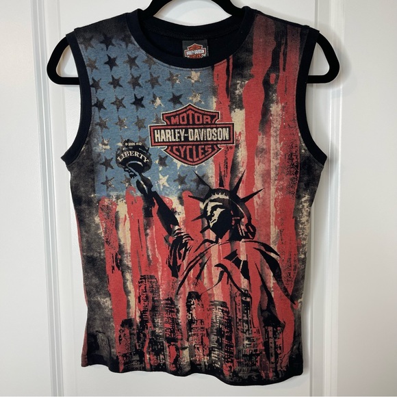 Harley-Davidson Vintage 2005 Liberty Muscle T-Shirt Cartersville Ga Sz L Black - Picture 2 of 8